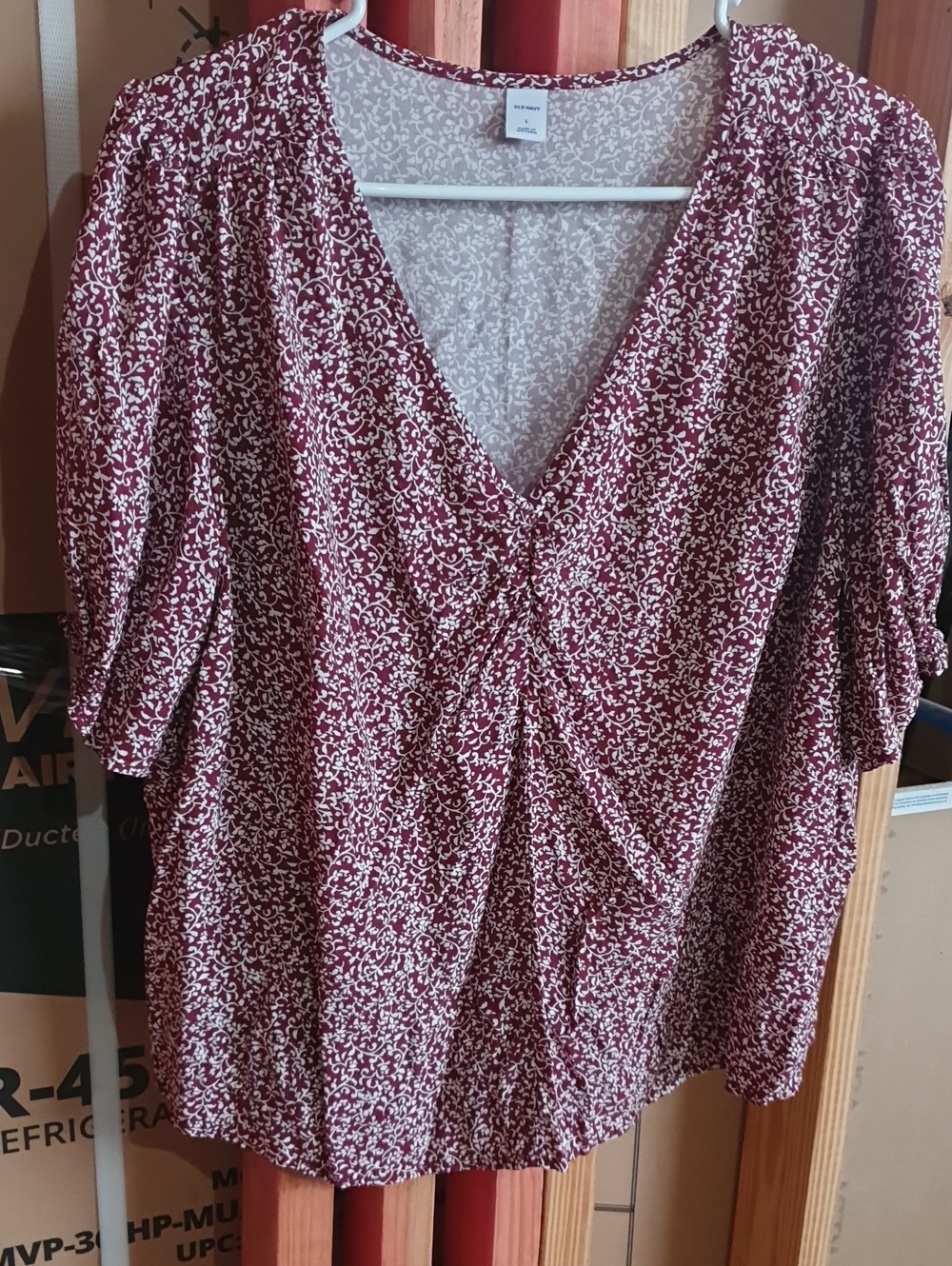 Old Navy Burgundy and White Twist-Front V-Neck Blouse